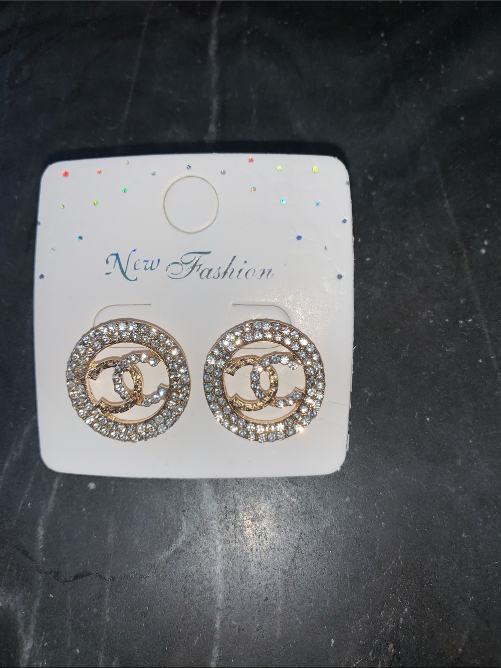 Gold-Tone Crystal Double Circle Stud Earrings -